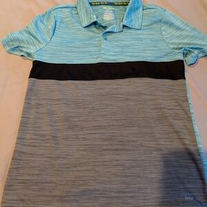 Tek Gear Men's Polo in Light Blue and Gray with Black Stripe